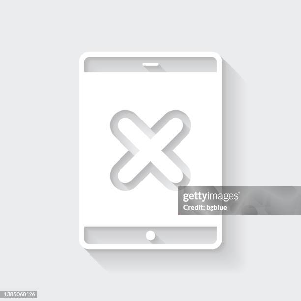 tablet pc with cross mark. icon with long shadow on blank background - flat design - refusing stock illustrations