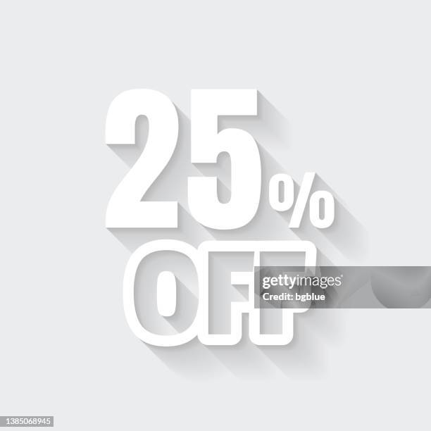 25 percent off (25% off). icon with long shadow on blank background - flat design - percentage decrease stock illustrations