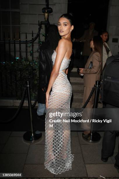 Neelam Gill seen attending the British Vogue and Tiffany & Co party at Annabel's on March 13, 2022 in London, England.