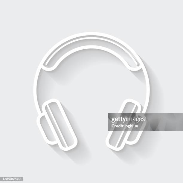 headphones. icon with long shadow on blank background - flat design - dj console stock illustrations