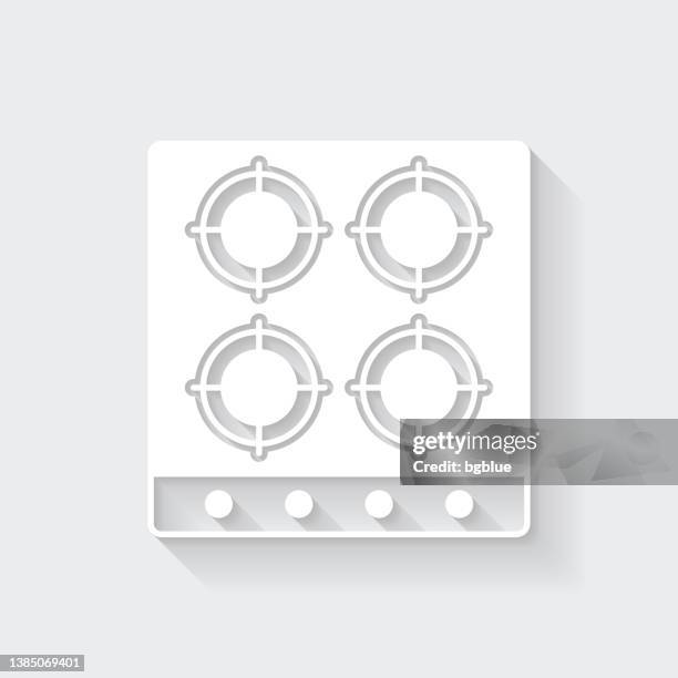 gas stove - top view. icon with long shadow on blank background - flat design - flat top stove stock illustrations