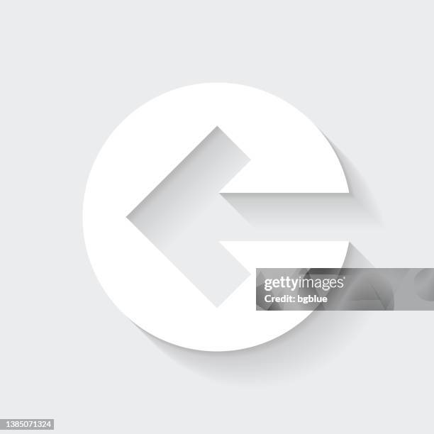 left arrow. icon with long shadow on blank background - flat design - badge stock illustrations