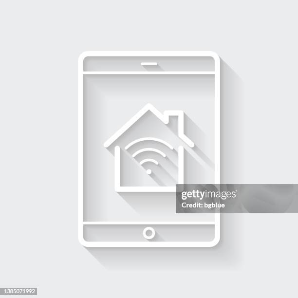 tablet pc with smart home. icon with long shadow on blank background - flat design - using tablet home stock illustrations