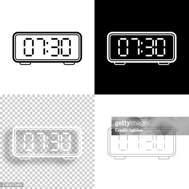 digital clock. icon for design. blank, white and black backgrounds - line icon - number 7 clock stock illustrations