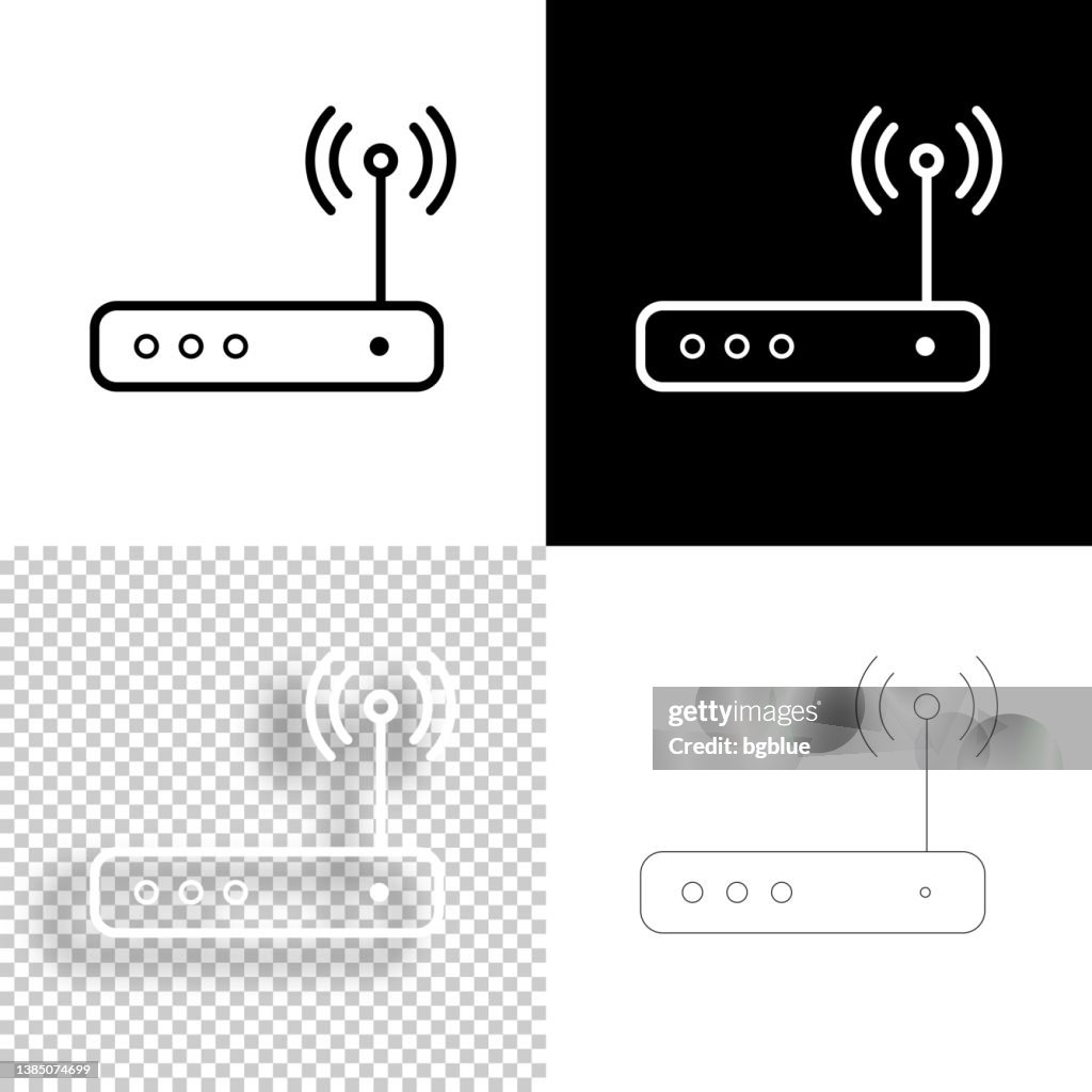 Wifi router. Icon for design. Blank, white and black backgrounds - Line icon