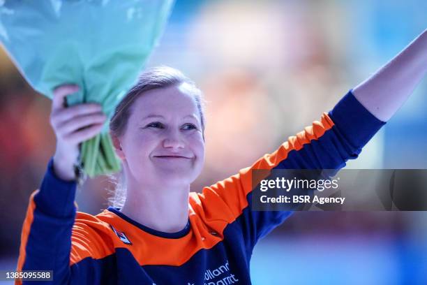 Lotte van Beek of the Netherlands saying goodbye to skating competing in the Women's 500m during the ISU World Cup Speed Skating Final at the Thialf...