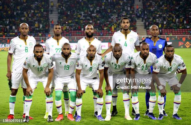 Comoros pose for a team photo at Ahmadou Ahidjo Stadium on January 24, 2022 in Yaounde, Cameroon. "n"n Nadjim Abdou, Said Riad Bakari, Youssouf...