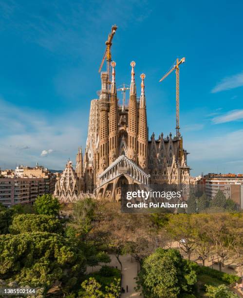 cathedral of la sagrada familia. it is designed by architect antonio gaudi and is being build since 1882. - sagrada familia stockfoto's en -beelden