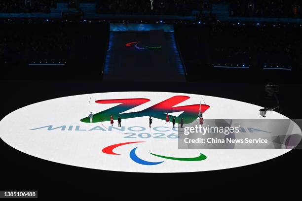 The Paralympic flag handover ceremony is held during the closing ceremony of the Beijing 2022 Winter Paralympics at the Beijing National Stadium on...
