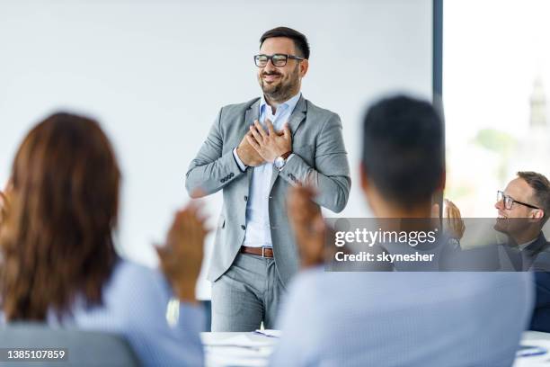congratulating on successful presentation in the office! - clapping hands stock pictures, royalty-free photos & images