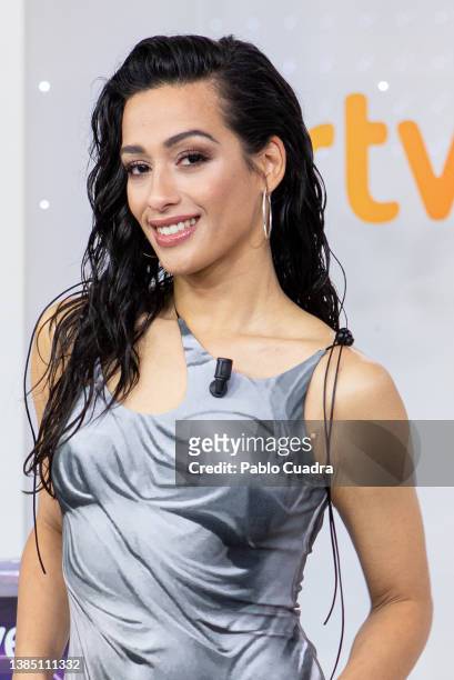 Singer Chanel Terrero attends a press conference ahead of Eurovision 2022 at RTVE Studios on March 14, 2022 in Madrid, Spain.