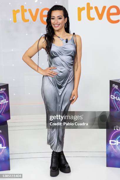 Singer Chanel Terrero attends a press conference ahead of Eurovision 2022 at RTVE Studios on March 14, 2022 in Madrid, Spain.