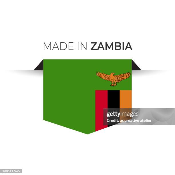 made in the zambia label, product emblem. white isolated background - slow motion stock illustrations