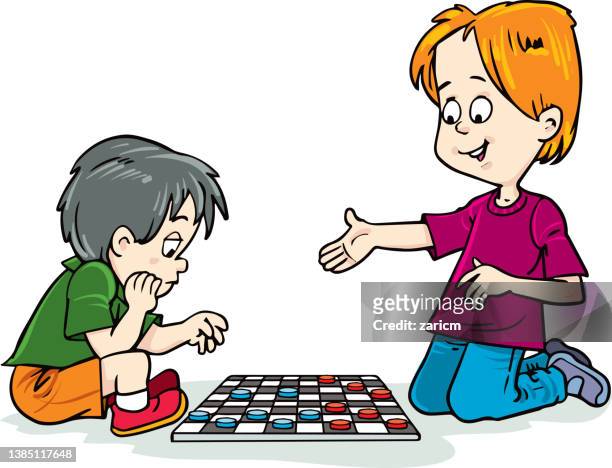 チェッカーを遊んでいる子供たち - チェス クイーン点のイラスト素材／クリップアート素材／マンガ素材／アイコン素材
