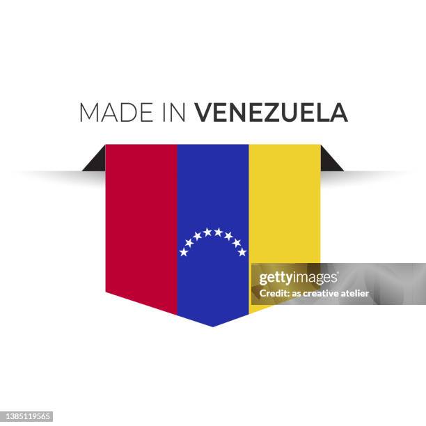 made in the venezuela label, product emblem. white isolated background - venezuela flag stock illustrations