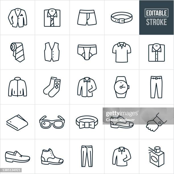 herren professional attire thin line icons - bearbeitbarer strich - kragen stock-grafiken, -clipart, -cartoons und -symbole