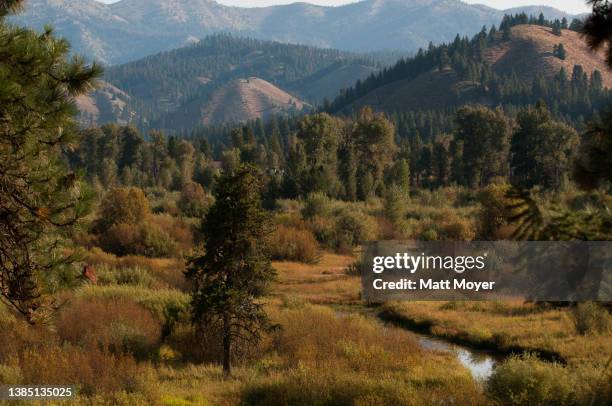 Valley lies in between the mountains in Pine, Idaho.