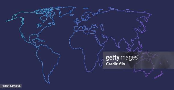 bildbanksillustrationer, clip art samt tecknat material och ikoner med outline gradient world map outline background - global