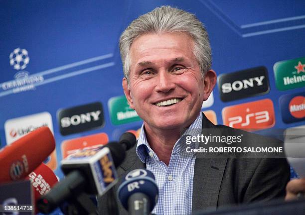 Bayern Munich coach Jupp Heynckes smiles during a press conference in Naples on October 17, 2011 a day before their Champions League match against...