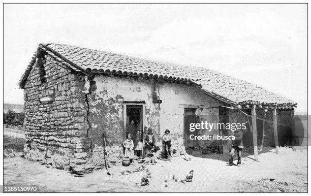 antique travel photographs of california: mexican family - mexico black and white stock illustrations