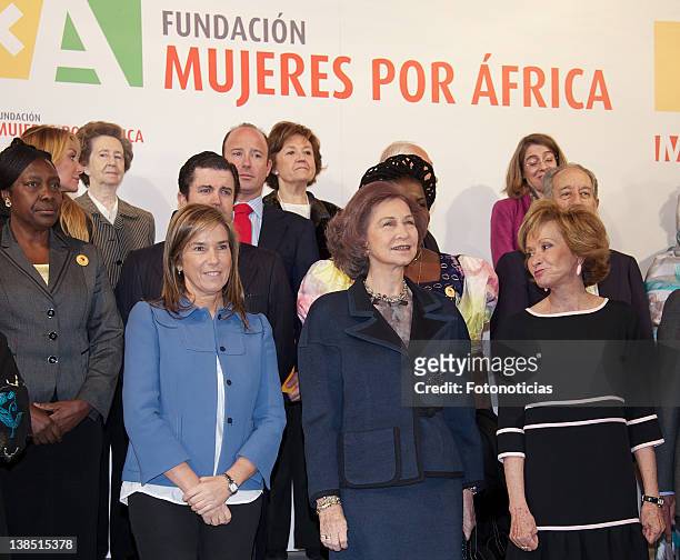 Minister Ana Mato, Queen Sofia of Spain and Maria Teresa Fernandez de la Vega attend the presentation of 'Women For Africa' Foundation at the Reina...