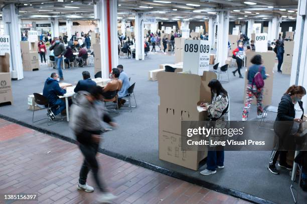 People vote during the 2022 Congressional elections in Colombia, on March 13 in Bogota, Colombia. Colombia is set to elect congress on March 13 and...