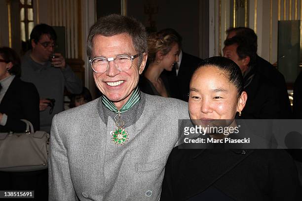 Jean-Paul Goude and his wife Karen Goude attend the 'Personalities Of Design And Photography Honored' ceremony at Ministere de la Culture on February...