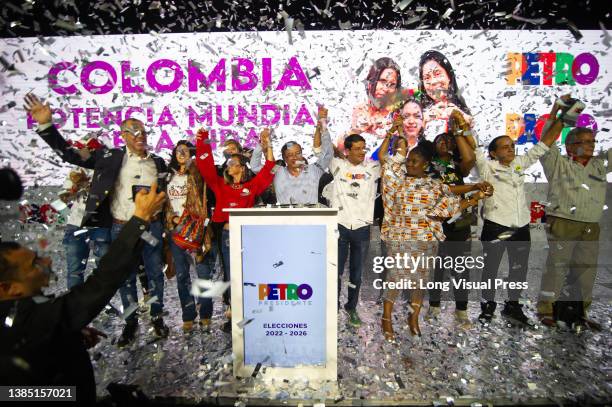 Presidential candidate Gustavo Petro speaks at an event after the 2022 Congressional elections in Colombia, on March 13 in Bogota, Colombia. Petro...