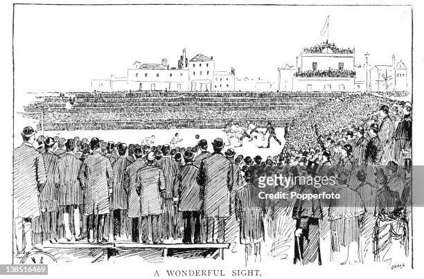 An illustration from the Pall Mall Budget periodical published on 29th March 1888 featuring action from the English FA Cup Final between Preston...