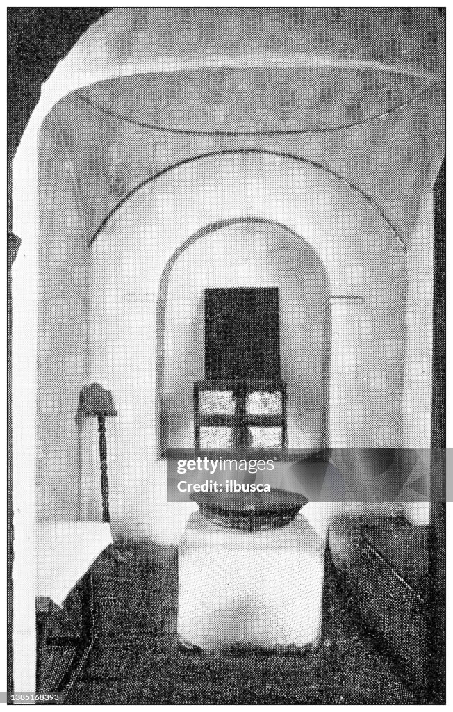 Antique travel photographs of California: San Gabriel Mission Church, Baptismal Font