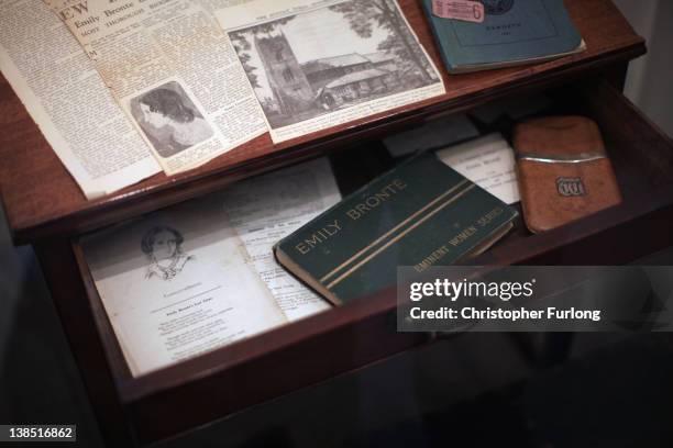 Charlotte Bronte's writing desk on display at the Bronte Parsonage Museum on February 8, 2012 in Haworth, England. The famous Bronte sisters lived at...