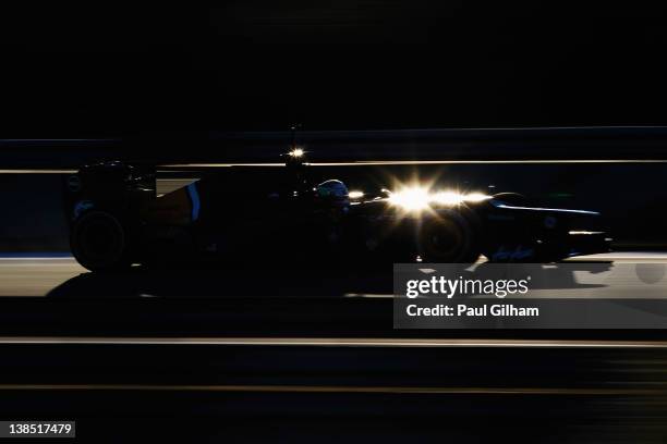 Heikki Kovalainen of Finland and Caterham drives during day two of Formula One winter testing at the Circuito de Jerez on February 8, 2012 in Jerez...