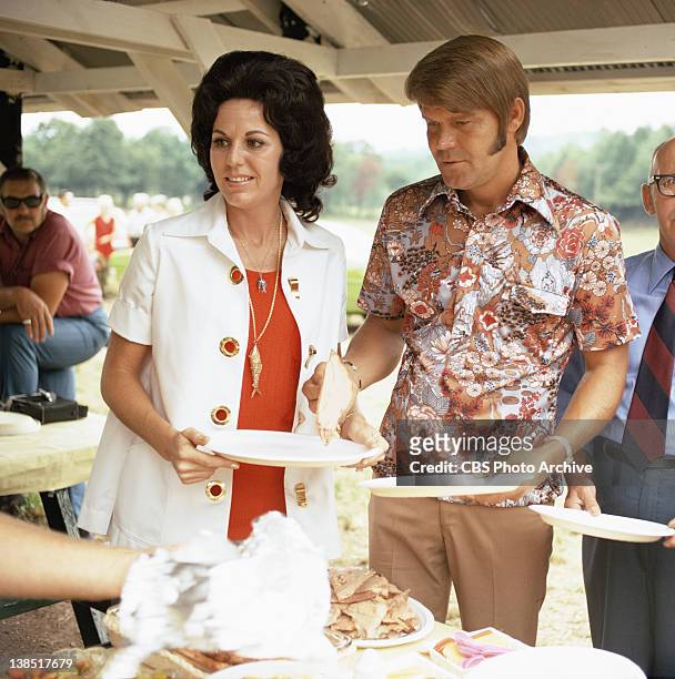 Billie Jean Nunley and Glen Campbell at a community picnic in borough of Glen Campbell, PA. On July 30, 1971.
