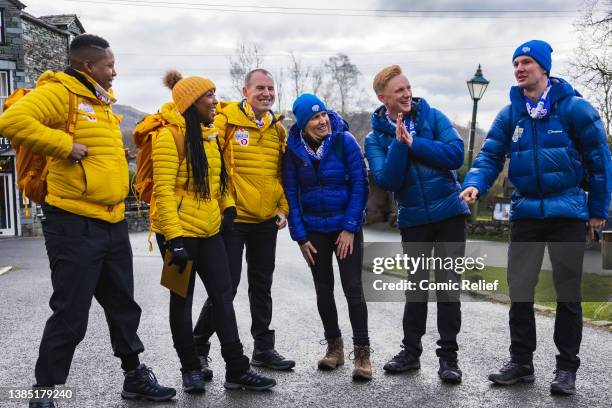 The One Show's Angelica Bell and Owain Wyn Evans with the Blue and Yellow team during the The One Show Red Nose and Spoon Race 2022 on March 4,2002...