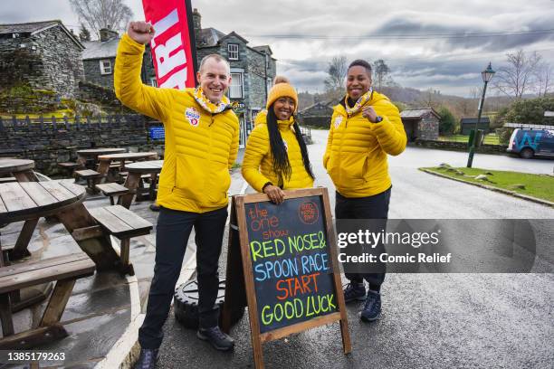 The One Show's Angelica Bell with Team Yellow during The One Show Red Nose and Spoon Race 2022 on March 4,2002 in the Lake District, England. The One...