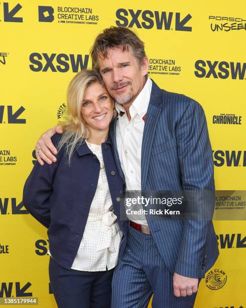 Ryan Hawke and Ethan Hawke attend the world premiere of 'The Last Movie Stars' during the 2022 SXSW Conference And Festival at the Paramount Theatre...