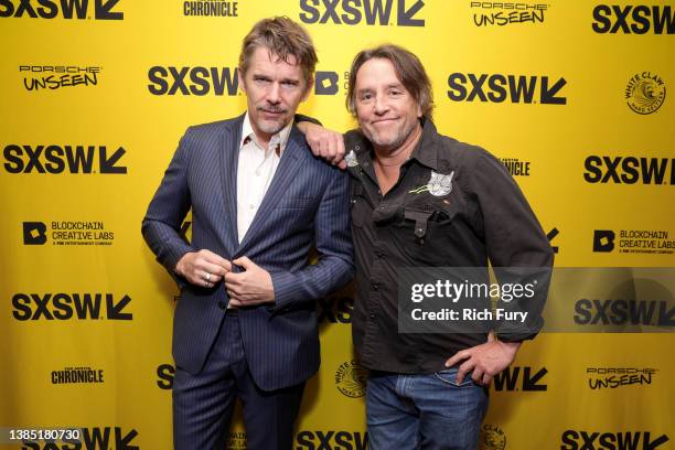 Ethan Hawke and Richard Linklater attend the premiere of "The Last Movie Stars" during the 2022 SXSW Conference and Festivals at The Paramount...