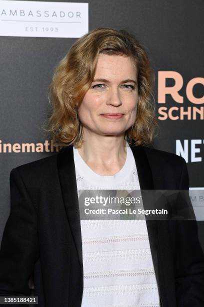 Sarah Biasini attends the "Romy Schneider" Exhibition at La Cinematheque at Cinematheque Francaise on March 14, 2022 in Paris, France.