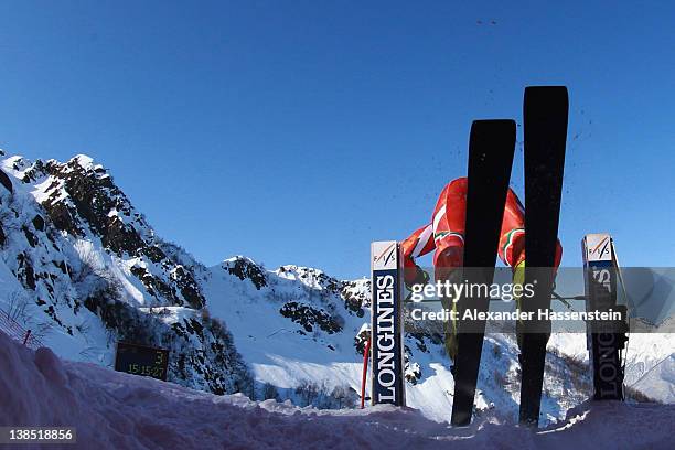 Nikola Chongarov of Bulgaria starts for the Men's Downhill Training at the Audi FIS World Cup on February 8, at Rosa Khutor Mountain Resort in Sochi,...