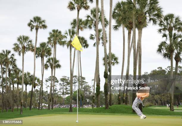 Anirban Lahiri of India reacts to his putt on the sixth green during the final round of THE PLAYERS Championship on the Stadium Course at TPC...