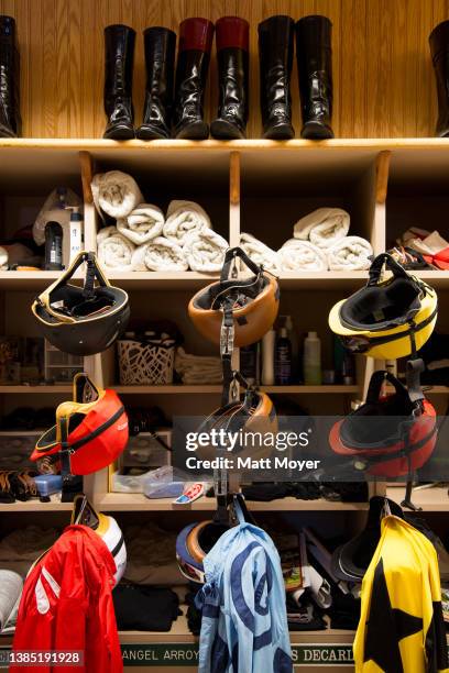 The jockey dressing room at the Saratoga Race Course in Saratoga Springs, NY, on August 11, 2014.