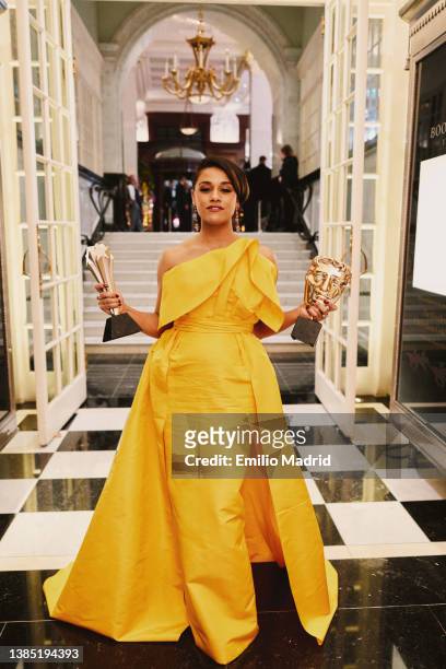 Actress Ariana DeBose is photographed with her BAFTA and Critic Choice awards on March 13, 2022 in London, England.