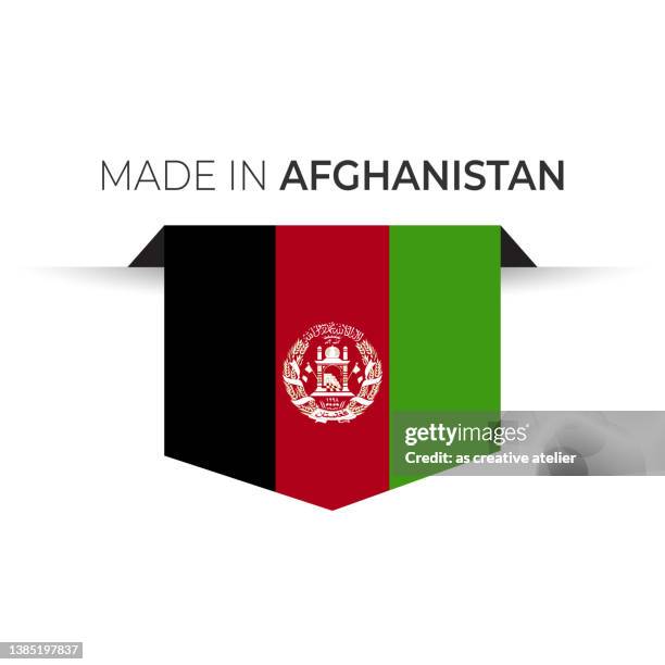 made in the afghanistan label, product emblem. white isolated background. - afghanistan flag stock illustrations