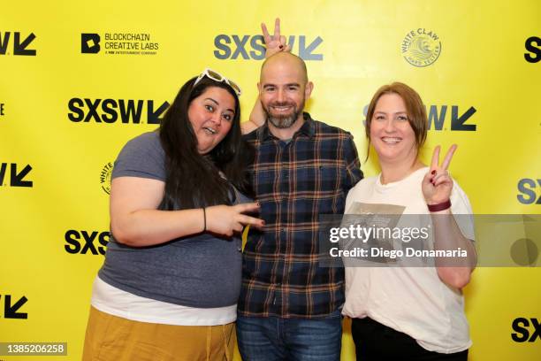 Nancy Jundi, Kip Kroeger and Melissa Brown Mccoy attend Ted Lasso Strikes Back during the 2022 SXSW Conference and Festivals at Austin Convention...