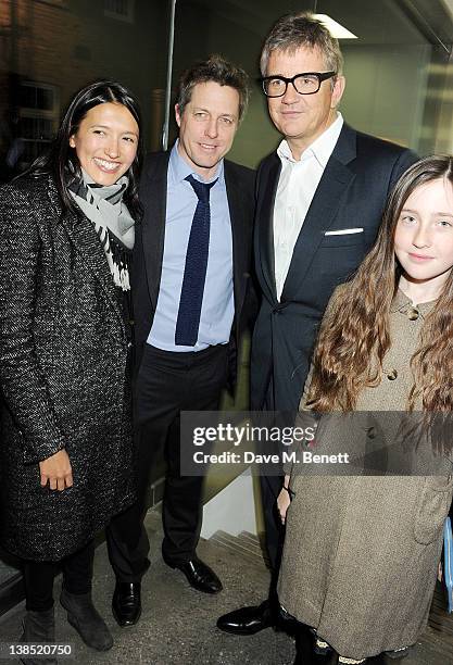 Hikari Yokoyama, Hugh Grant, Jay Jopling and Angelica Jopling attend the launch of Louise Fennell's debut novel "Dead Rich" at White Cube on February...