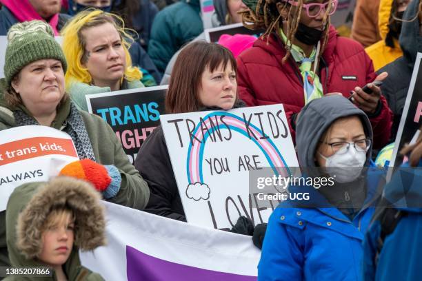 St. Paul, Minnesota. March 6, 2022. Because the attacks against transgender kids are increasing across the country Minneasotans hold a rally at the...