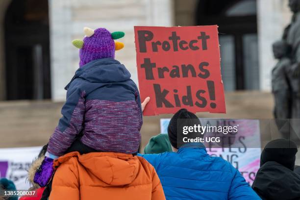 St. Paul, Minnesota. March 6, 2022. Because the attacks against transgender kids are increasing across the country Minneasotans hold a rally at the...