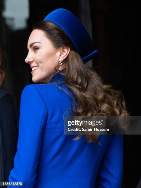 Catherine, Duchess of Cambridge attends the Commonwealth Day Service at Westminster Abbey on March 14, 2022 in London, England.