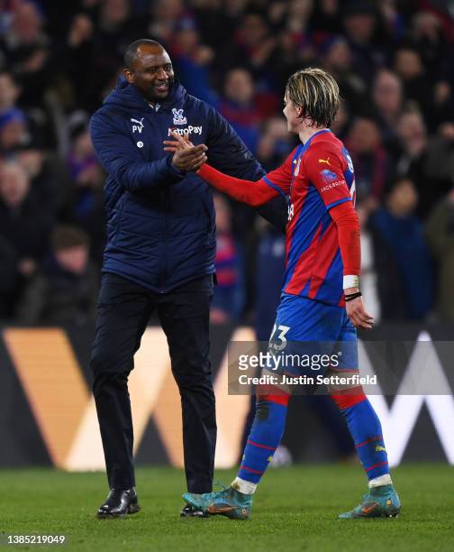 Patrick Vieira, Manager of Crystal Palace celebrates with Conor Gallagher of Crystal Palace at full-time after the Premier League match between...