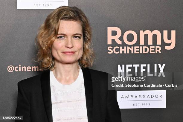 Sarah Biasini attends the "Romy Schneider" Exhibition at La Cinematheque at Cinematheque Francaise on March 14, 2022 in Paris, France.